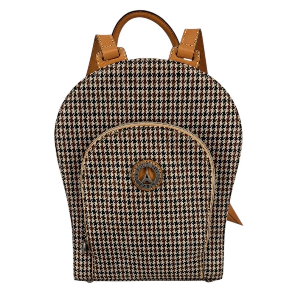 La Tour Eiffel Paris Houndstooth Check Backpack Old Money Academia Preppy